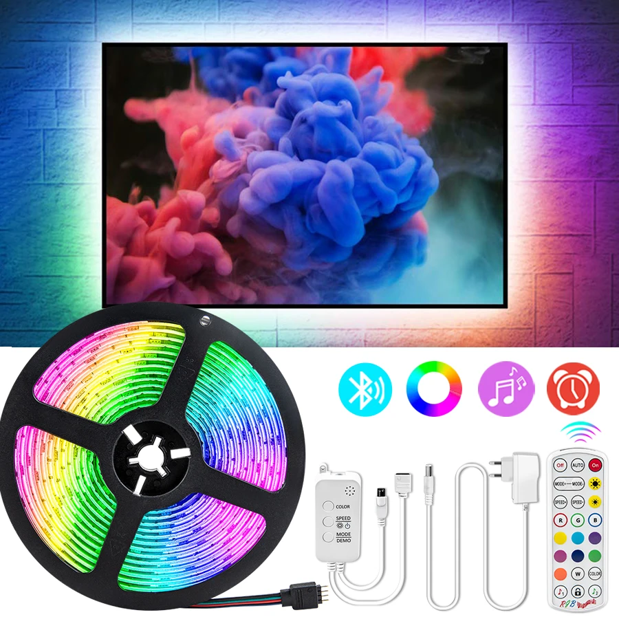

5M USB RGB Flexible Strip Tape LED Strip Light Bluetooth Remote Control Music Room Bar Game TV Backlight Festival Party Decor