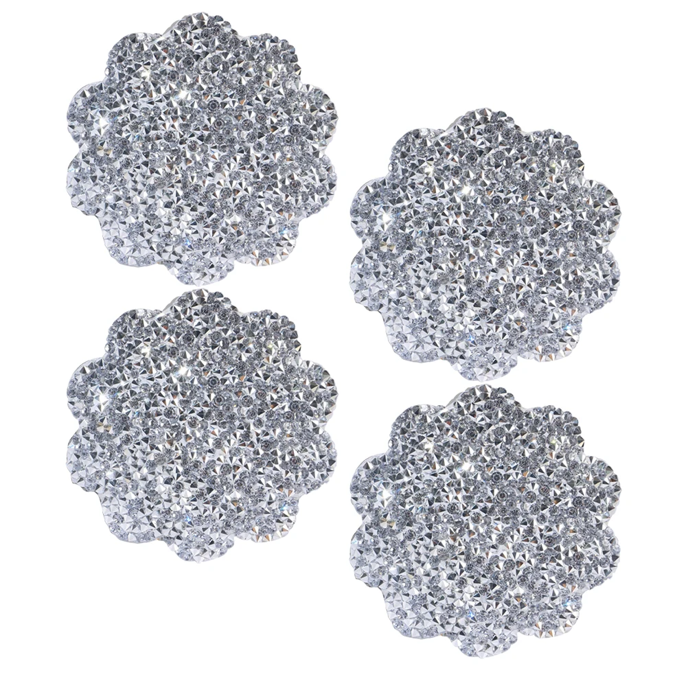

4pcs Car Water Coaster Rhinestone Cup Holder Accessories Non Slip Flower Design Storage Car Interior Decorations