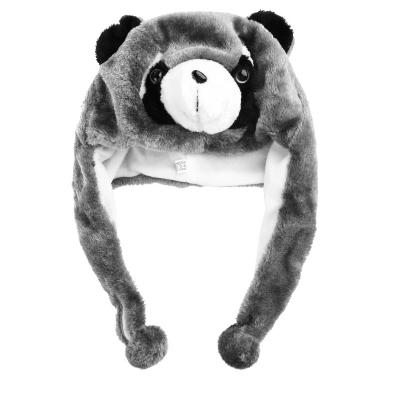 Gorro de felpa peluda con pompón y Animal de mapache para hombre y mujer, gorro cálido con orejeras y correas largas para esquí y nieve, disfraz de Cosplay, Unisex, Invierno