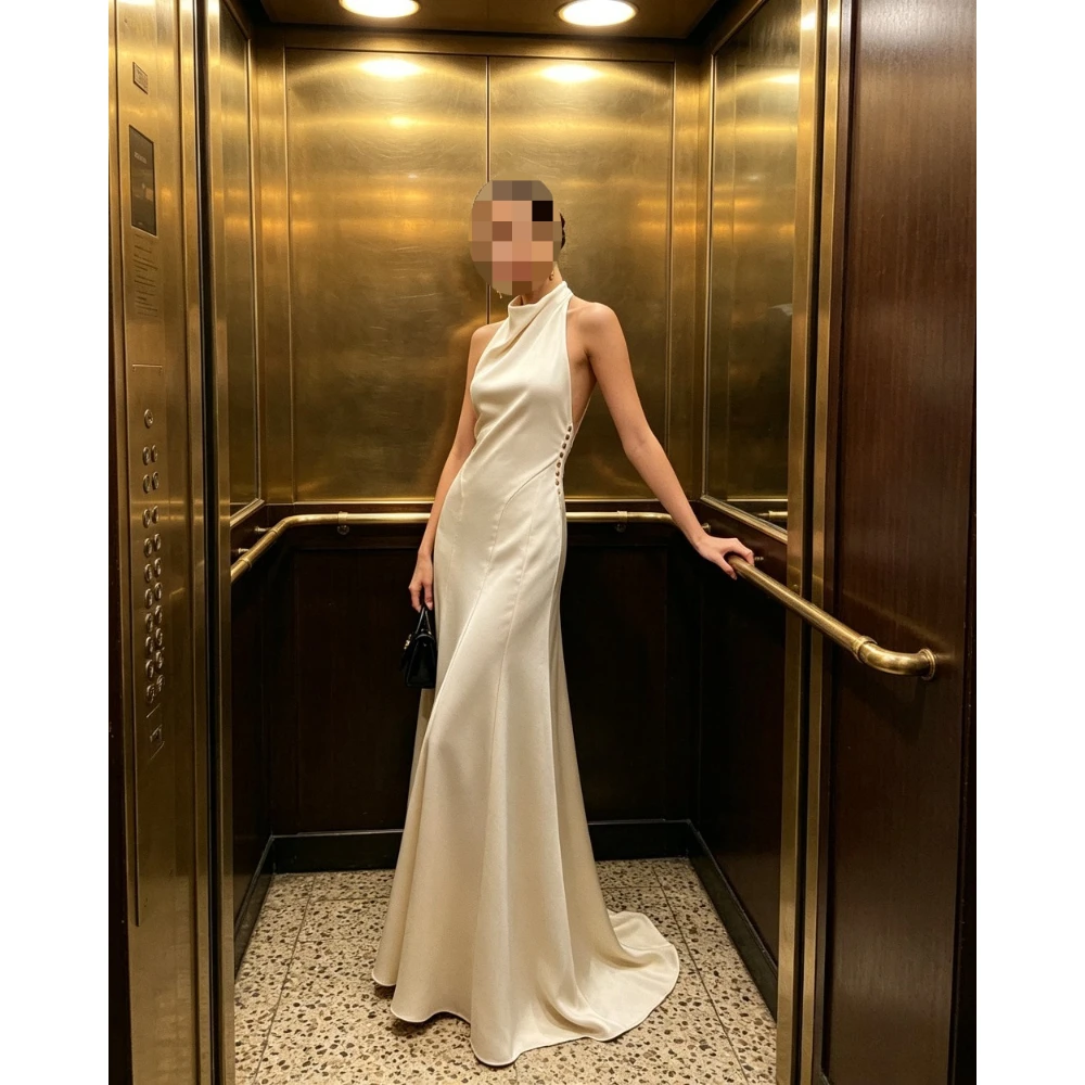 Customized 2026 White Satin Off Shoulder Neck Mermaid Wedding Dresses Elegant Sleeveless High Seam Bridal Gown Robe Minimalism