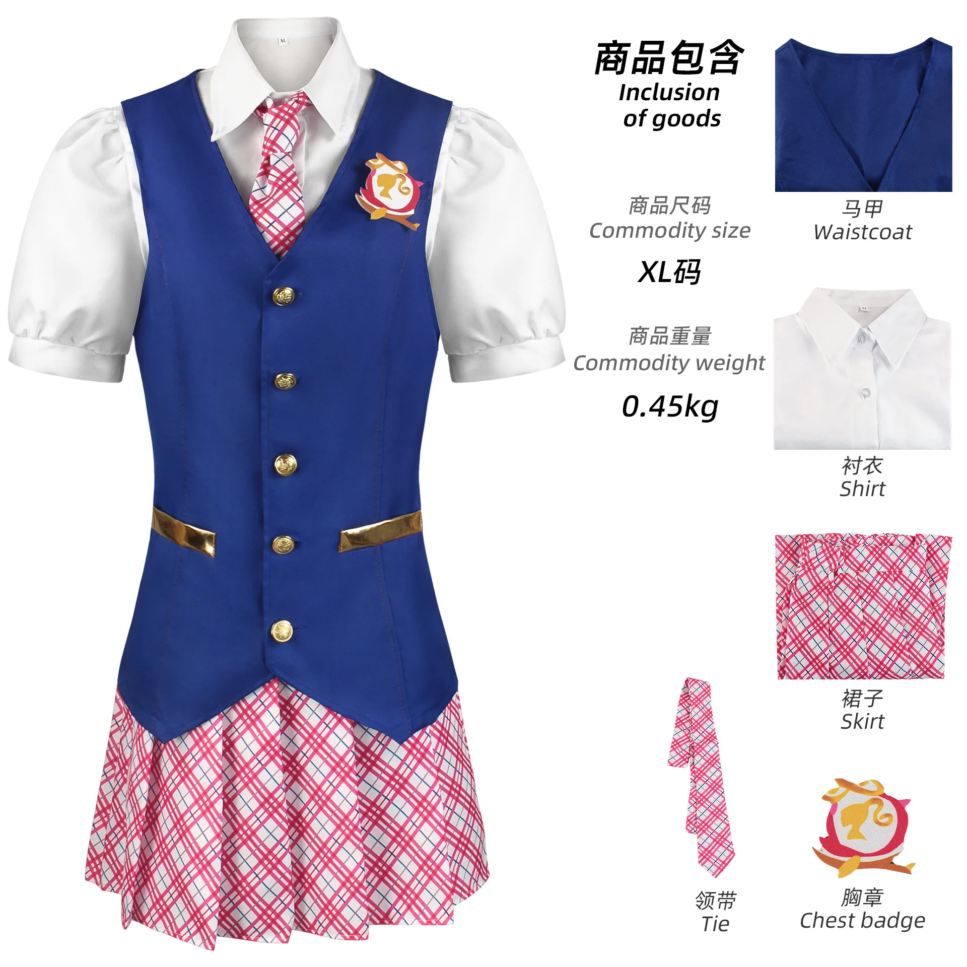 Disfraz de Cosplay de Barbie para Fiesta de Carnaval de Halloween, Vestido de Princesa Encantadora, Uniforme Escolar para Mujer, Camisa, Falda y Corbata
