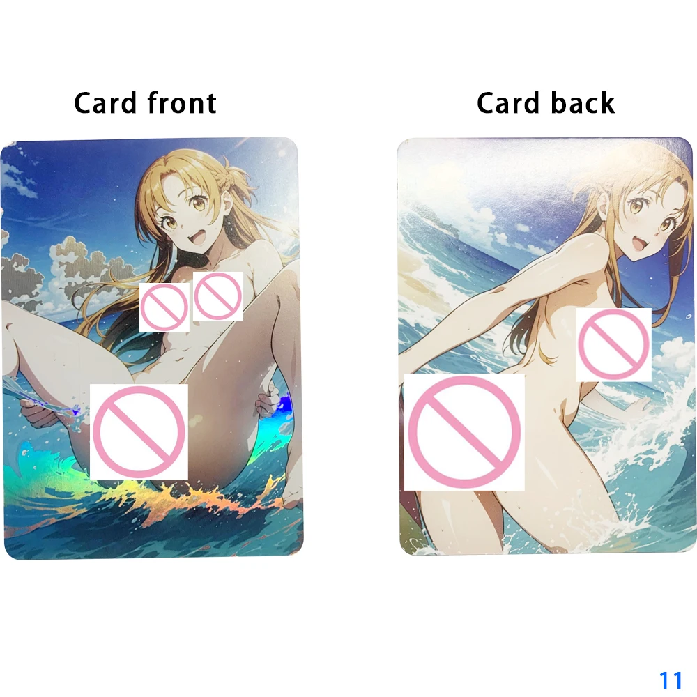 Anime Sword Art Online Yuuki Asuna Sexy Nude Collection Card Refractive Color Flash Card Big Chested Beauty Otaku Gifts 63*88mm