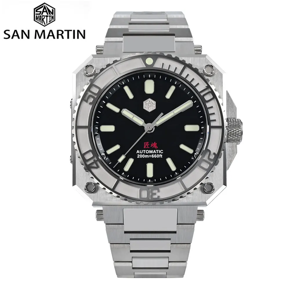 San Martin 40mm SW200 Original Design Simple Men Sports Diving Watch Automatic Mechanical Sapphire BGW-X1 Waterproof 200m SN0010
