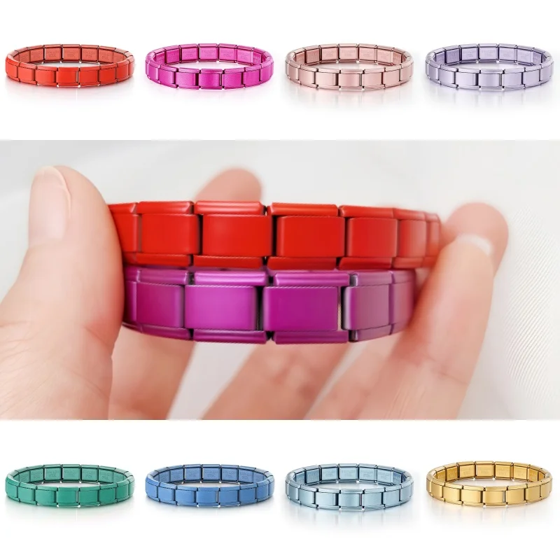 

Fashion New Design Color Matte Italian Charm Module Bracelet 9mm Width Elastic Stainless Steel Bangle DIY Men Women's Jewelry