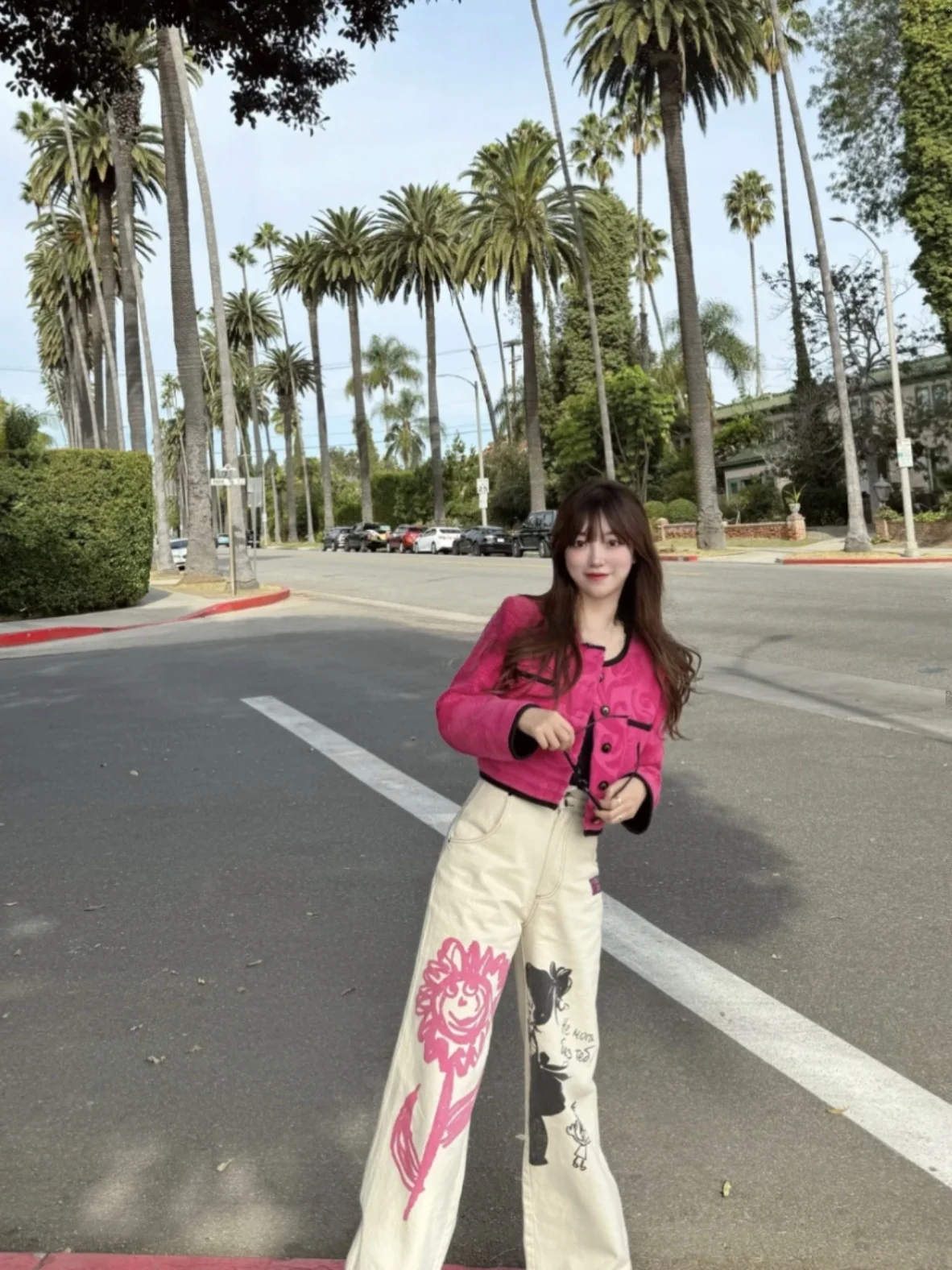 

Chopova Lowena Happy Sunflower Face Wide Leg Jeans High Waist Long Pants Four Seasons Universal Comfortable Casual High Waist