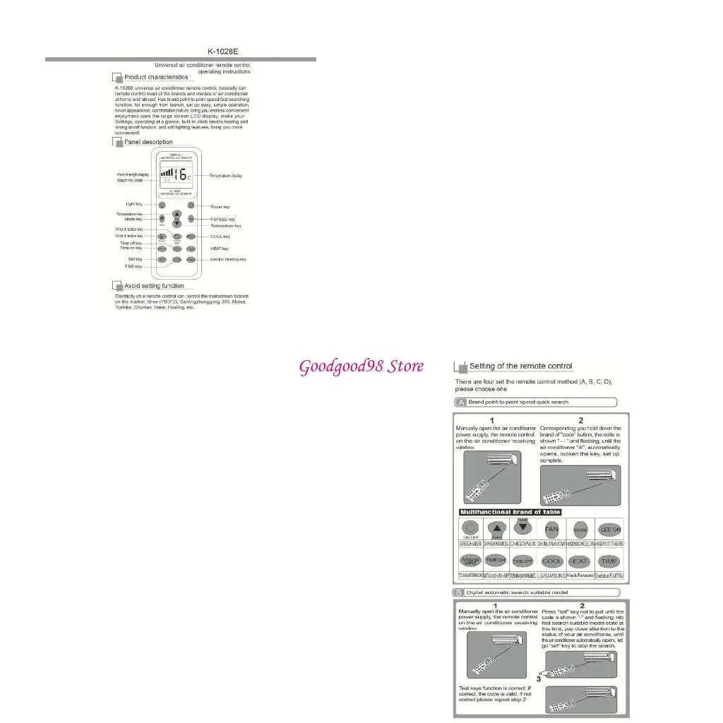

1000 in1 Universal Wireless Remote Control K-1028E AC Digital LCD Remote Control