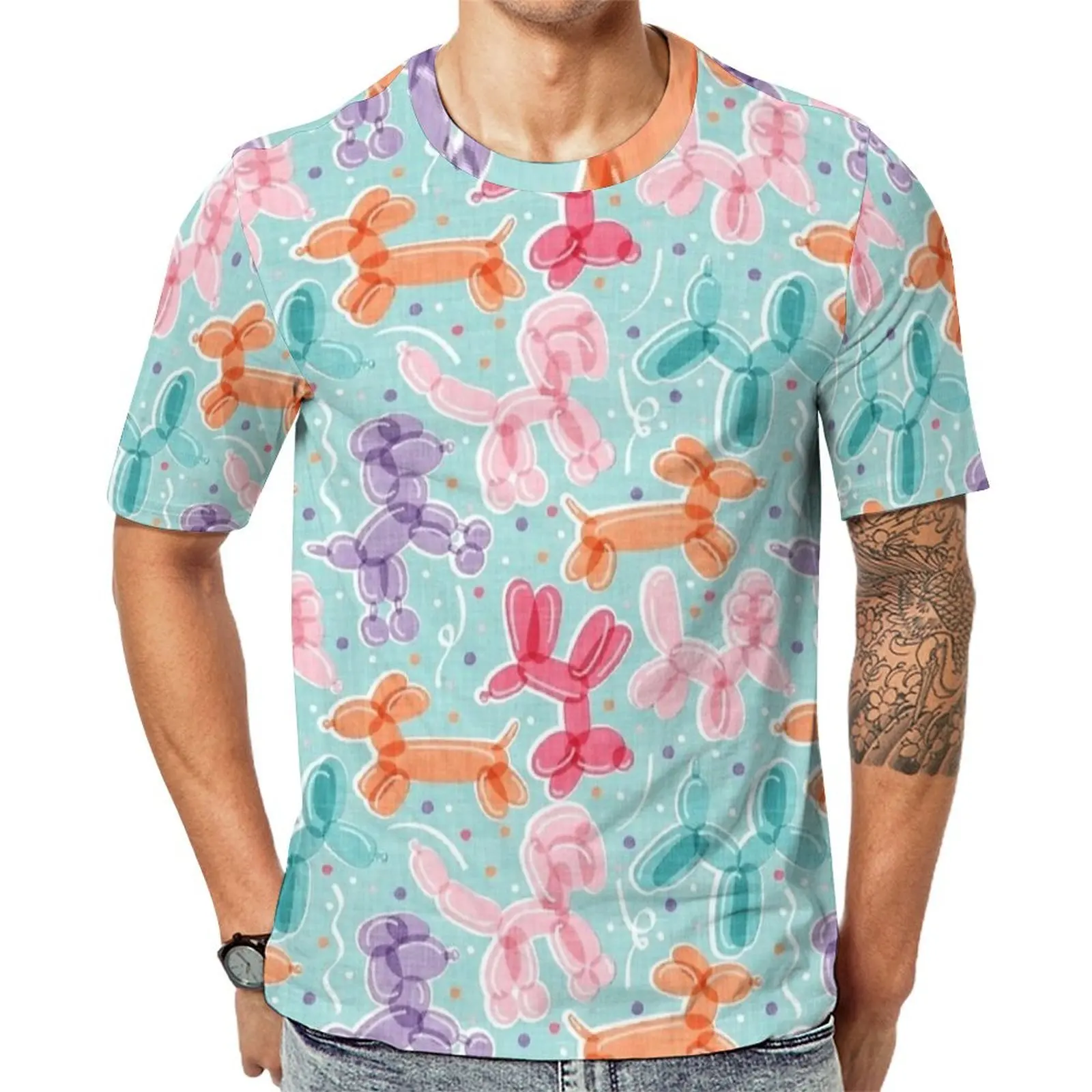 Plus Size T-Shirt Summer Multicolor Balloon Dog Aqua Print T Shirts  Streetwear O Neck Tshirt Men Harajuku Graphic Tees