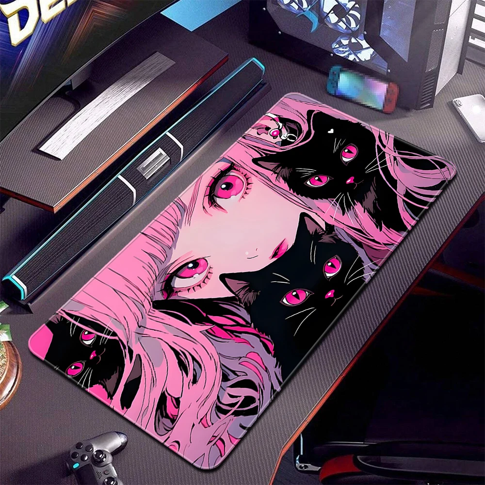 

Kawaii Cat Rubber Mouse Mat Cute Anime Girls Large Mouse Pad XXL Gamer Computer Mousepad Gaming Keyboard Mats Non-Slip Desk Mat