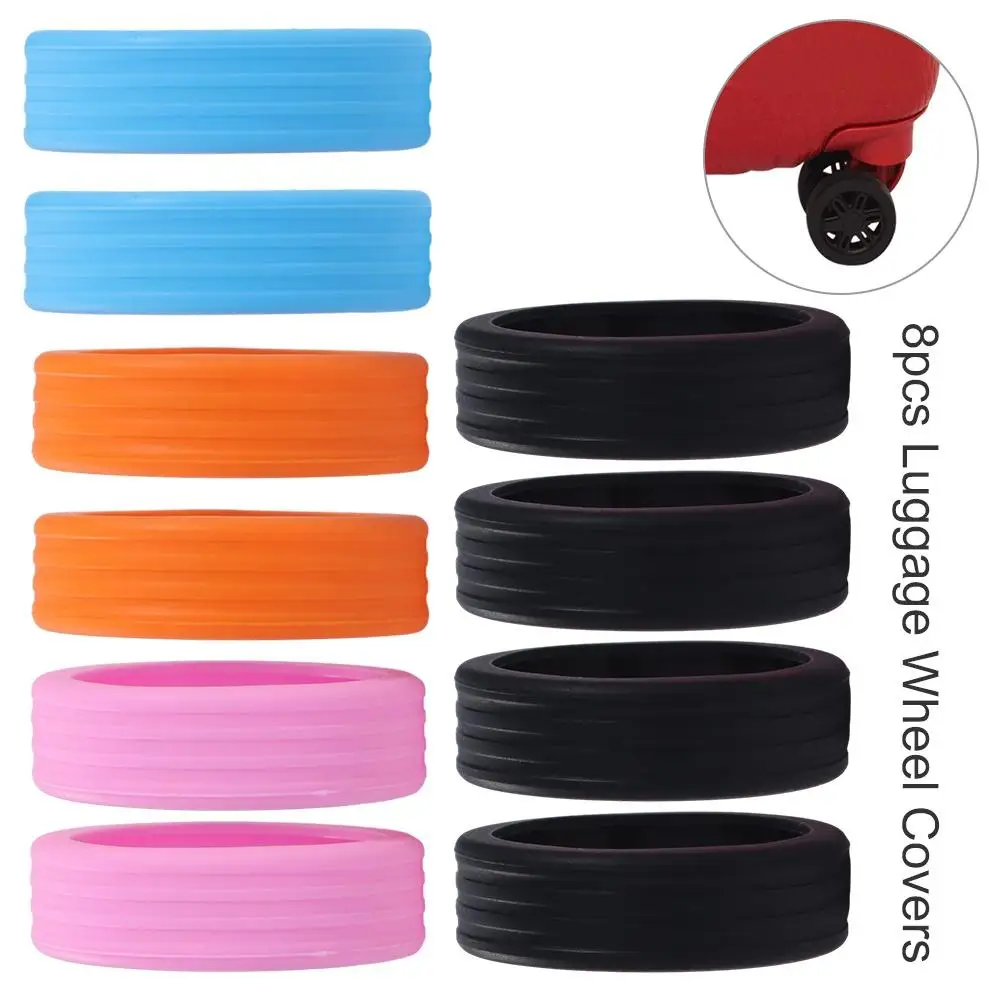 8Pcs Colorful Luggage Wheel Covers Protective Noise Cancelling Silicone Silent Caster Sleeve Shock Absorbing Wave Pattern Design