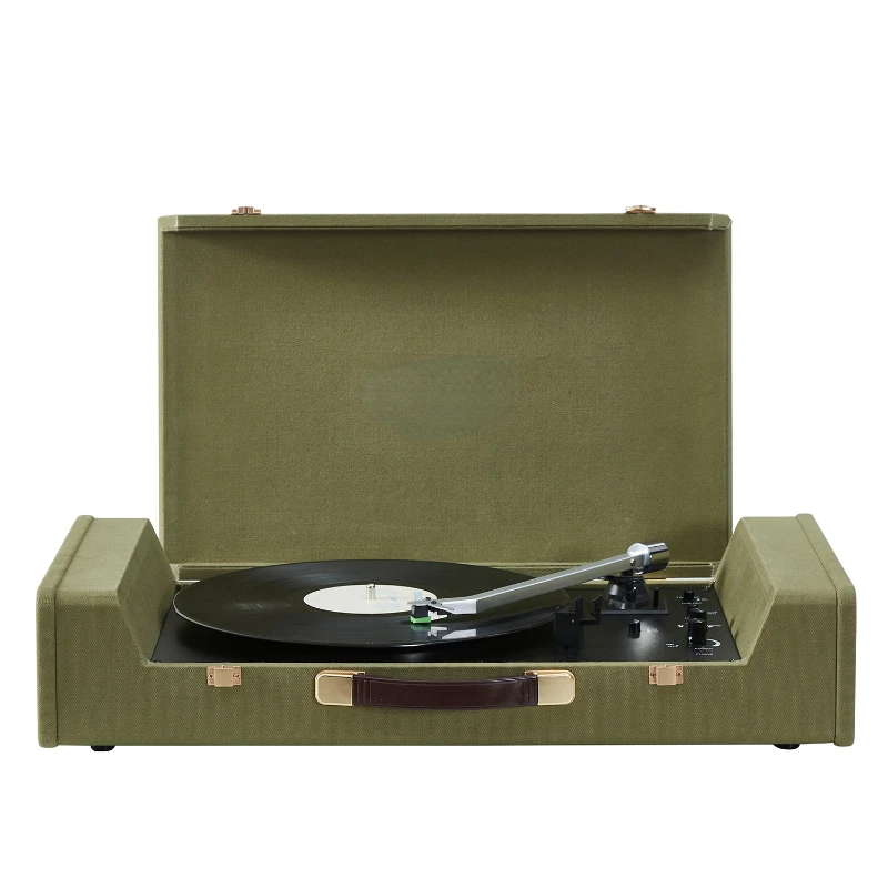 Retro Affordable Luxury Suitcase Bluetooth Vinyl Record Player Olive Green