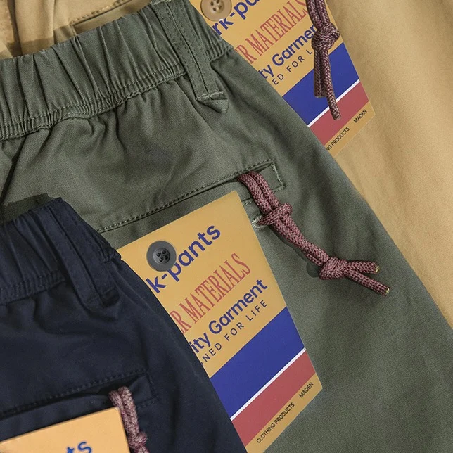 

Maden Casual Loose Men's Workwear Pants Spring Autumn Military Green Elastic Cuffed Long Trousers Breathable Straight Leg Jeans