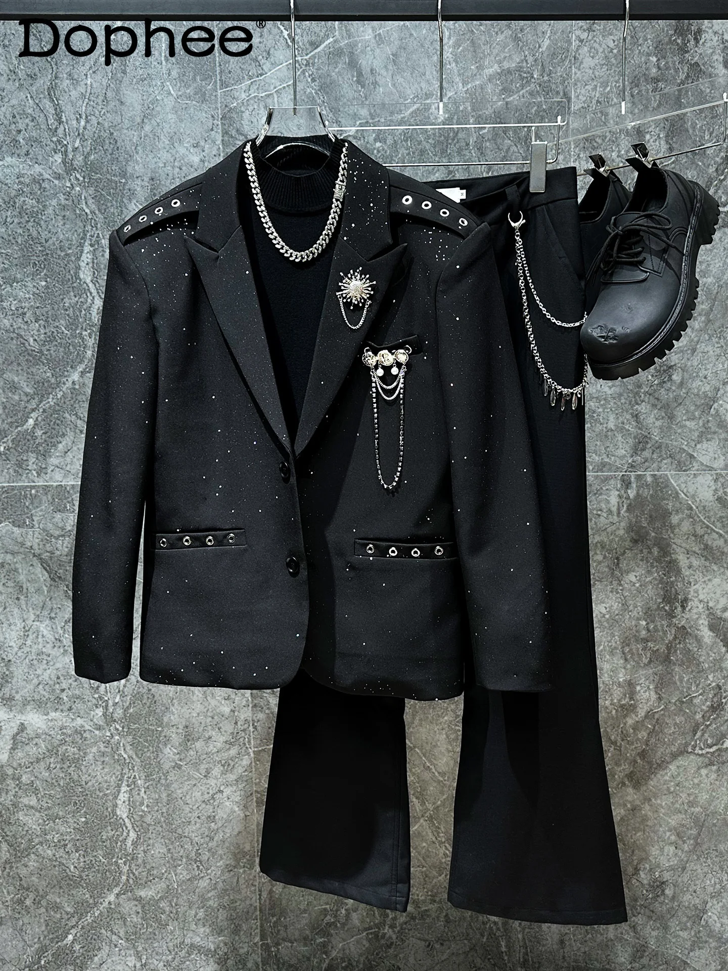 

Korean Version Ins Fashion Trendy Design Starry Sky Suit Jacket Youth Popular Performance Outfit Casual Blazer for Men