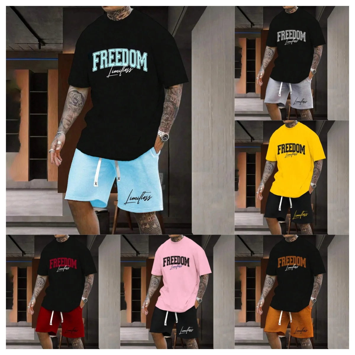 

New Summer Y2K Style Fashionable and Trendy Men's Set Refreshing and Breathable Leisure Travel Set Extra Large Men's Loose Top