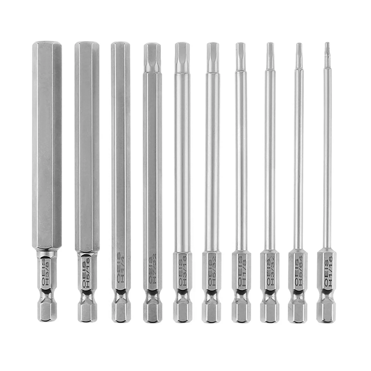 10 Pcs Steel Material Hex Head Imperial Allen Screwdriver Bits Non-magnetic Pneumatic Hex Key Screwdriver Bits Hand Drill Bits