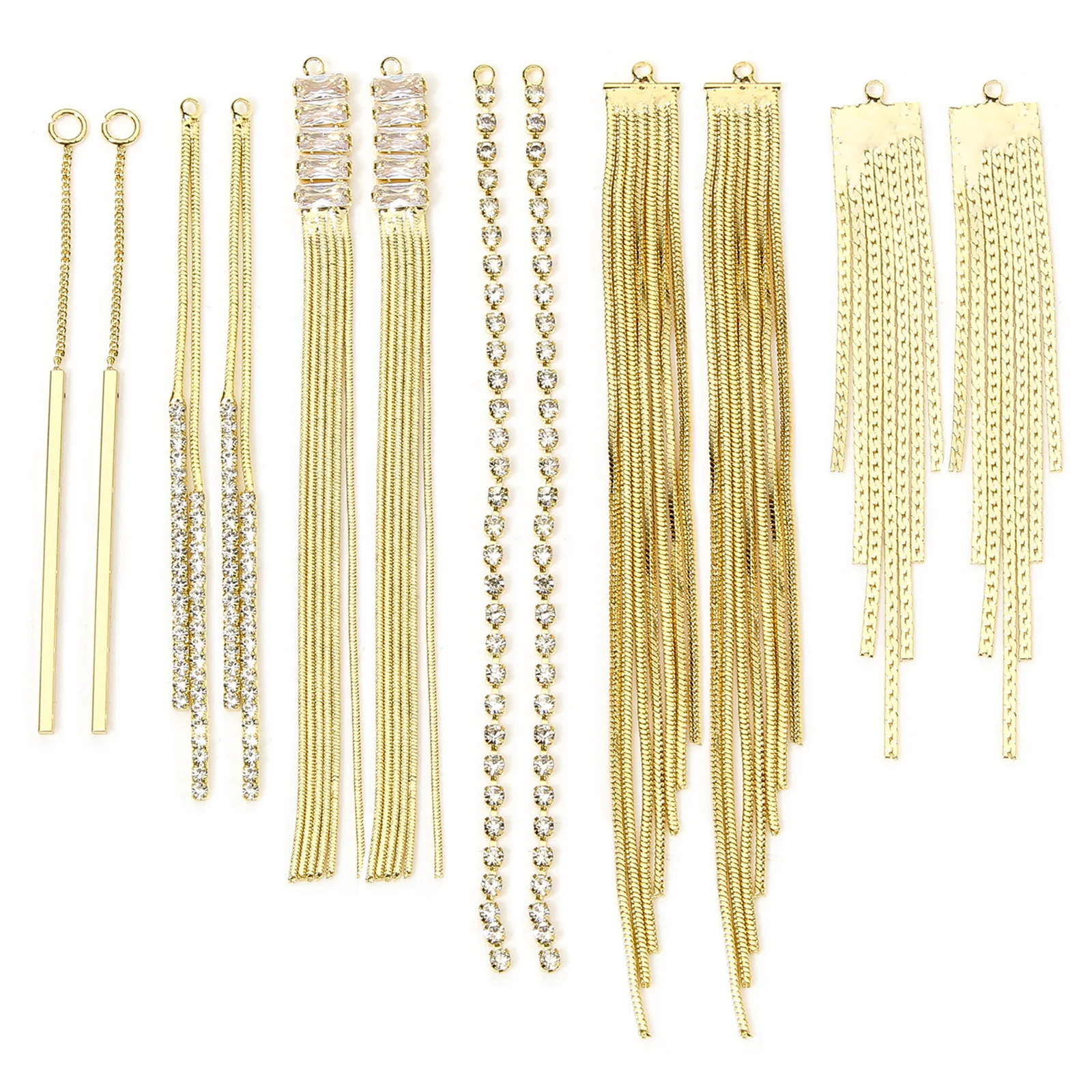 2pcs New Brass Pendants Gold Color Long Tassel Geometric Rhinestone Charms DIY Earrings For Women Wedding Party Jewelry Findings