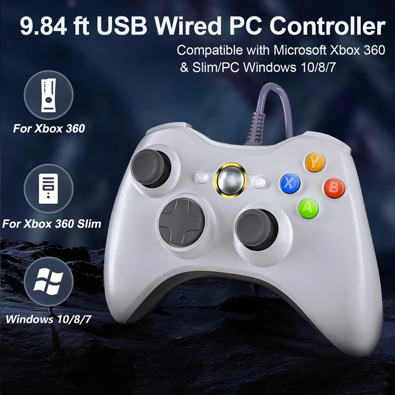 Controller For Xbox 360 - Dual Vibration Hall Effect Gamepad Supports Microsoft PC 3D Rocker Gaming Remote Control Joystick