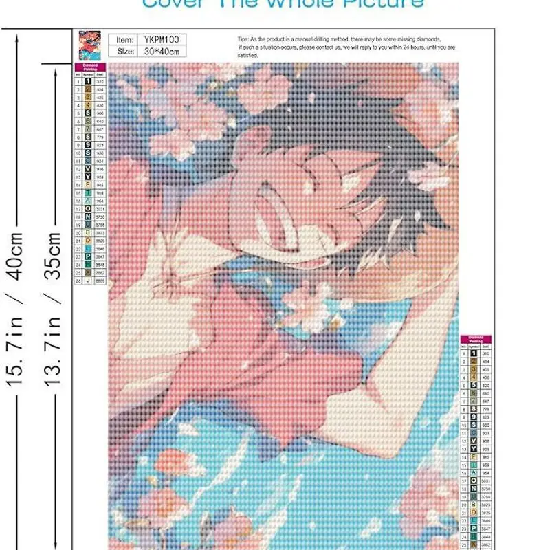 1PC Kit Lukisan Berlian 5D DIY Lengkap, One Piece Anime Monkey D. Luffy Tersenyum di Bawah Bunga Sakura, Kristal Rhinestone Full Drill