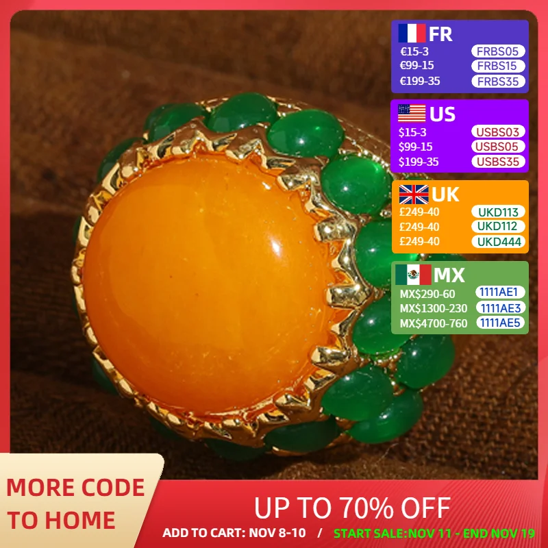 

Vintage Orange Natural Stone Rings Green Flower Summer Jewelry Crown Accessories For Women Party Luxury Quality Designer 2025