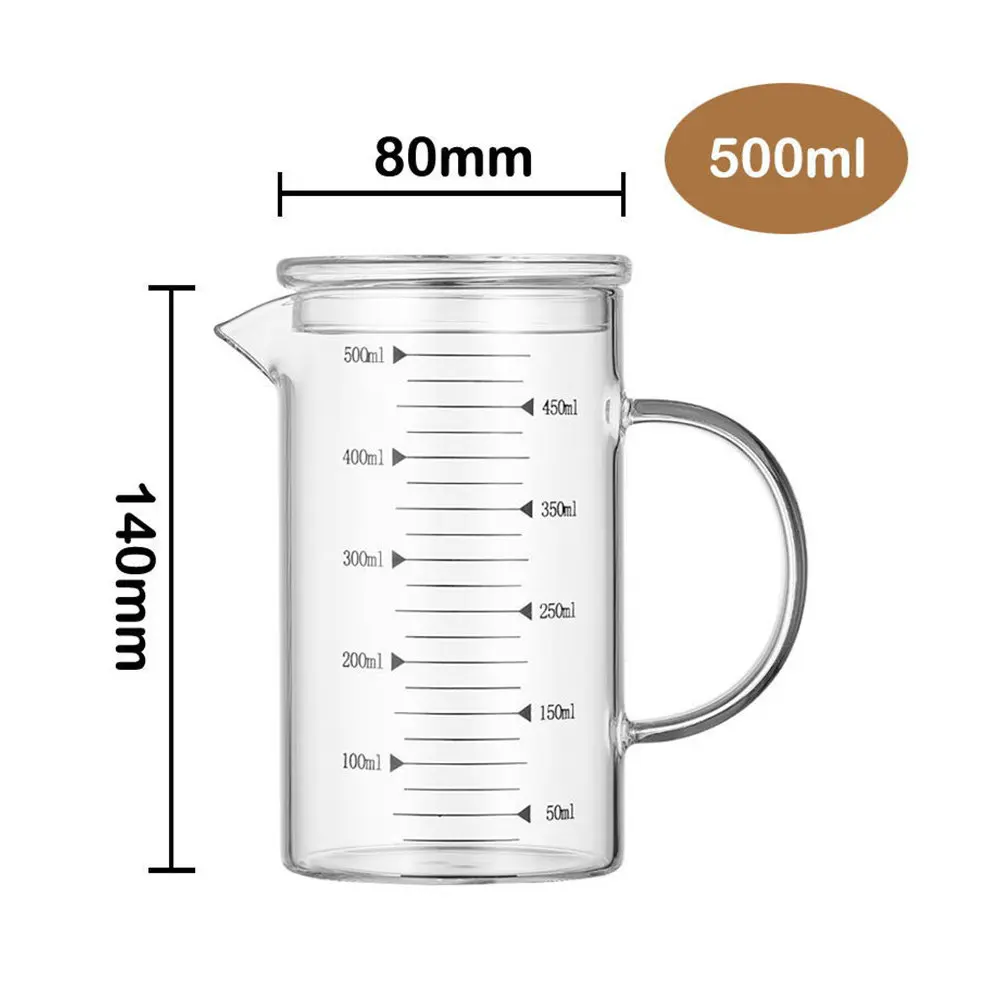 1Set Thickened Glass Measuring Cup with Lid Household Measuring Glass Accurate Scale Versatile Use for Home Kitchen Restaurant