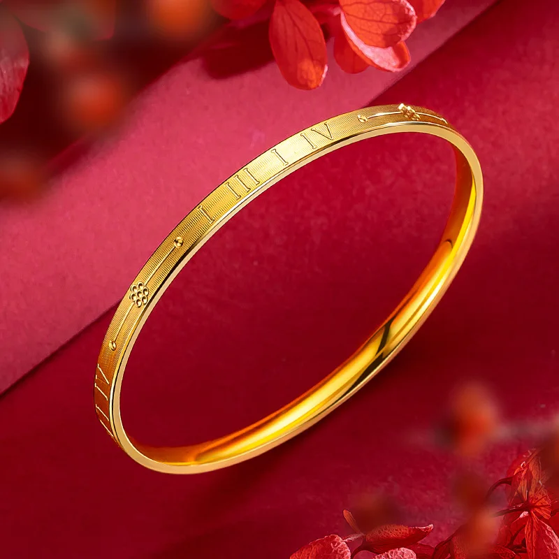 Real 24K Gold Color Bracelet for Women CNC Craft Car Flower 1314 Bracelet Bangles for Girlfriend Birthday Gift Fine Jewelry