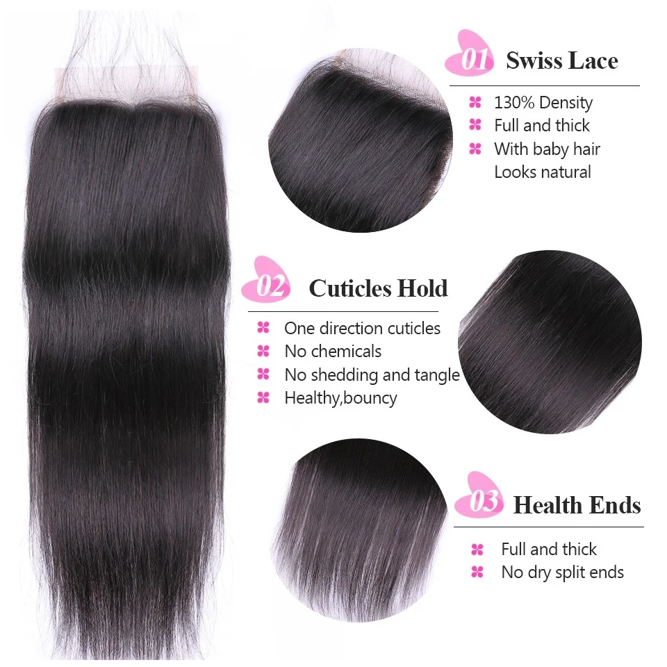 Straight Hair Bundles With Closure Malaysian Human Hair Bundles With Frontal ISEE HAIR Bundles Straight Hair Extension