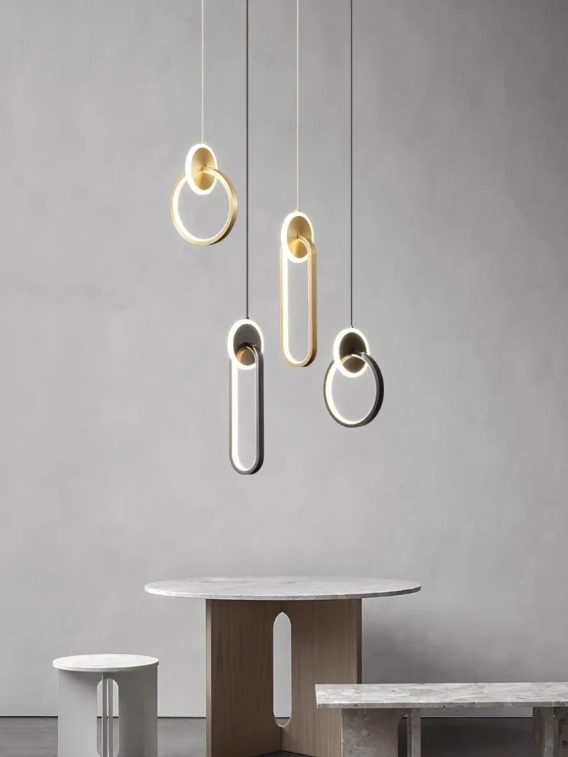 

Modern Minimalist Bedroom Nordic Bedside Dining Light Bar Accent Tv Wall Dual Ring Pendant Lamp Home Decor LED Light Fixtures