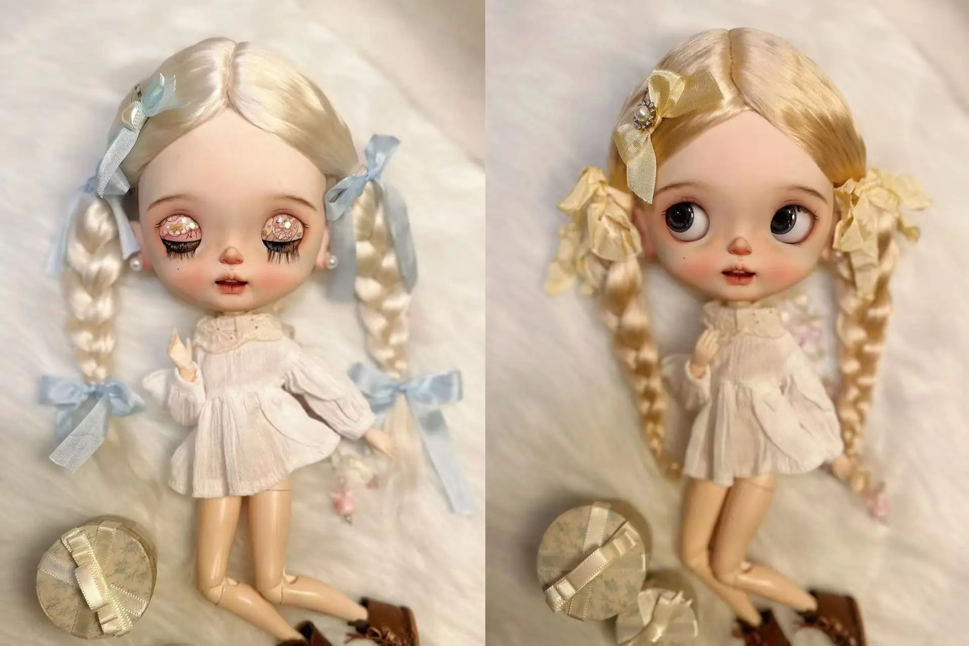 

Кукольные парики Dula для Blythe Qbaby, мохеровые двойные косички в рулонах, размер головы 9-10 дюймов