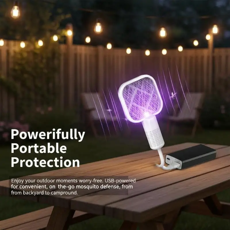 Rechargeable Electric Mosquito Swatter Trap UV Insect Zapper USB Powered Racket Pest Control for Bedroom and Home image 2