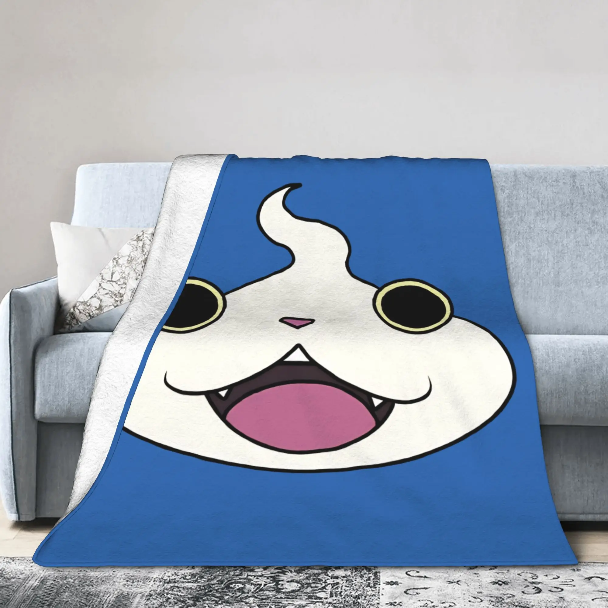 Yokai Watch Game Blanket Jibanyan Face Flannel Vintage Warm Throw Blankets for Home All Season