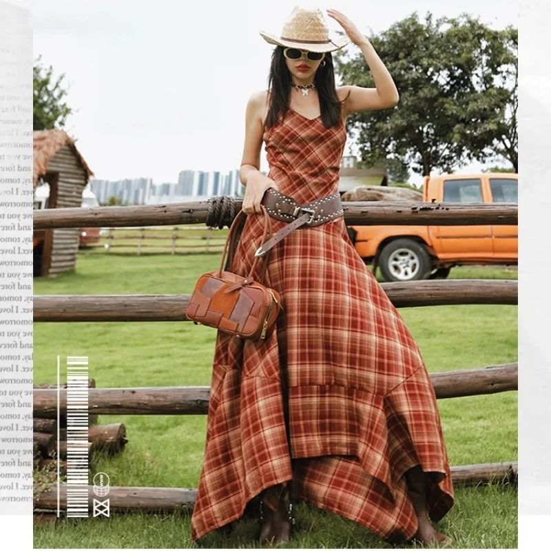

TIYIHAILEY платья без рукавов, женская летняя женская клетчатая одежда, новая мода, платья на бретелях 2025 года, женские макси-платья с нерегулярным большим подолом