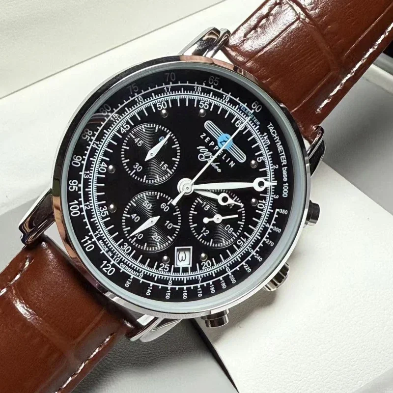 

New Fashion Casual Luxury Zeppelin Three-eye Run Seconds Multifunctional Timing Business Leisure Quartz Men's Watch Wrist Watch