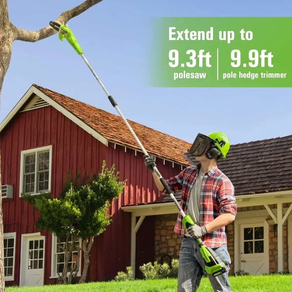 

A Cordless Polesaw + 20" Pole Hedge Trimmer Combo (Great For Pruning Trimming Branches / Shrubs), 2.0Ah Battery