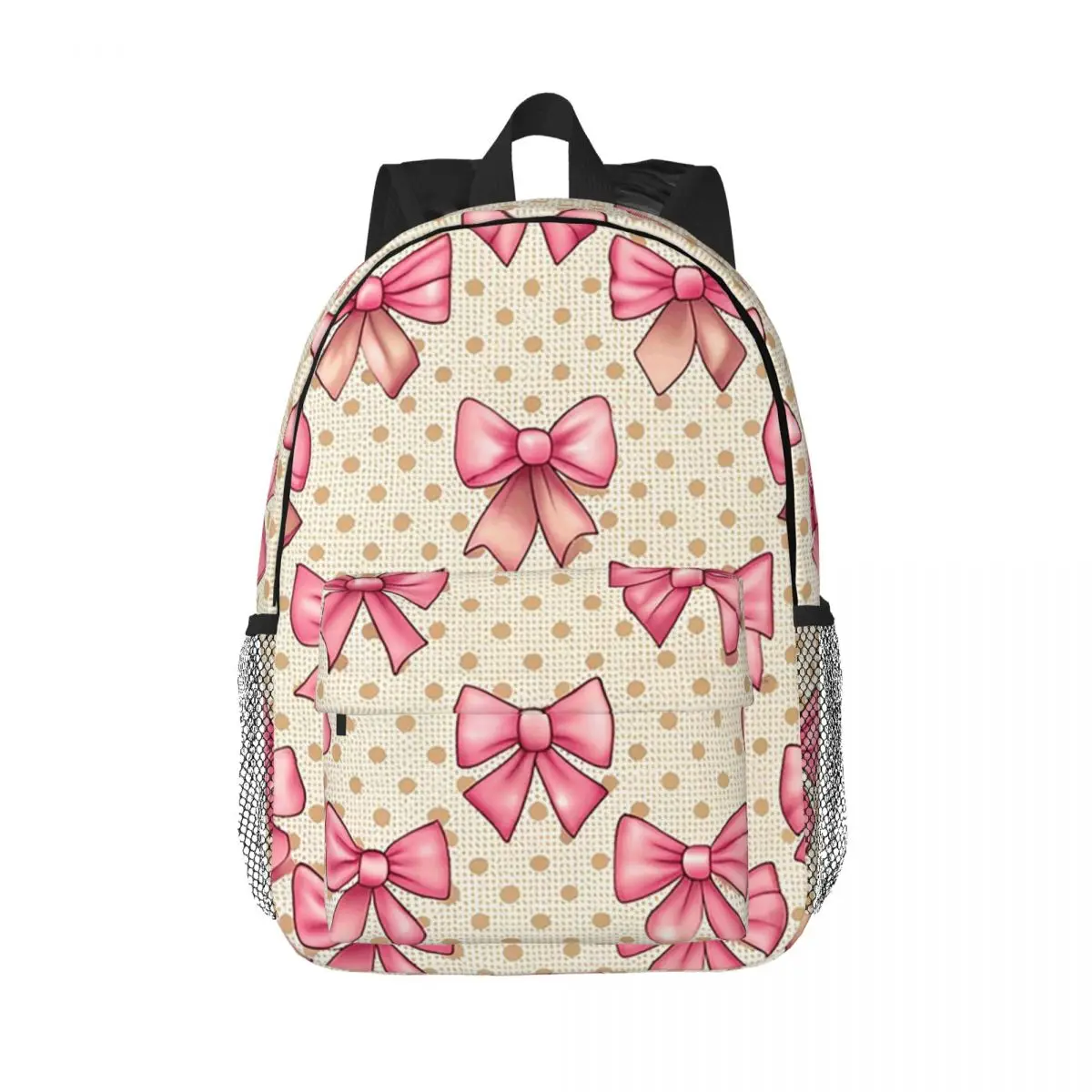 Pink Bow And Polka Dot Boho Style Backpack Daypack Large Capacity Boys Girls BookBag Shoulder Bags for Men Women Kids School Bag