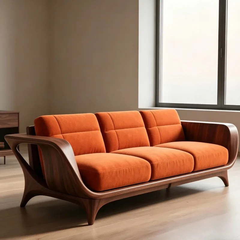 

Luxury New Chinese Style Solid Wood Living Room Sofas Orange Adults Classic Design Couch High-end 2 Seater Furniture Accessories