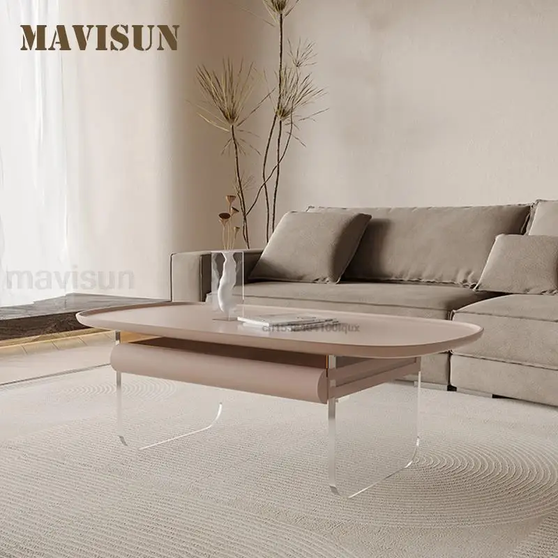 

Modern Living Room Coffee Table With Large Drawer Cream Yellow And Pink Color Wide Area Desktop Storage Housing Tables Basses