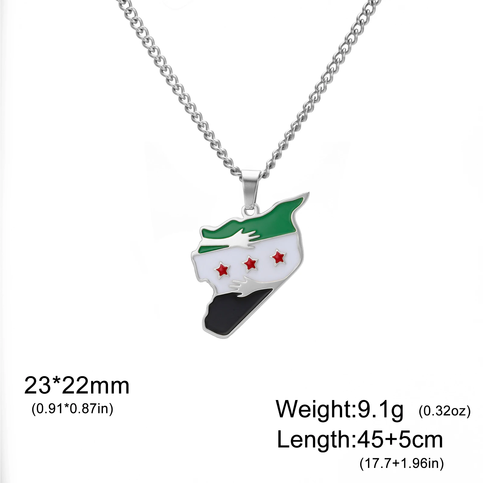 Kkjoy Edelstahl Syrien Karte Flagge Emaille Anhänger Halskette Naher Osten Syrien Land Patriotischer Gedenkschmuck Unisex Ethnischer Schmuck – Detail 2