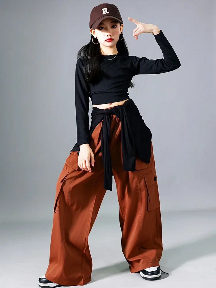 Jazz-Tanzkostüm für Mädchen, Hip-Hop-Streetdance-Outfit, langärmeliges Hosen-Set für Übungen, Bühnenauftritte und KPOP-Tanz. – Detail 4