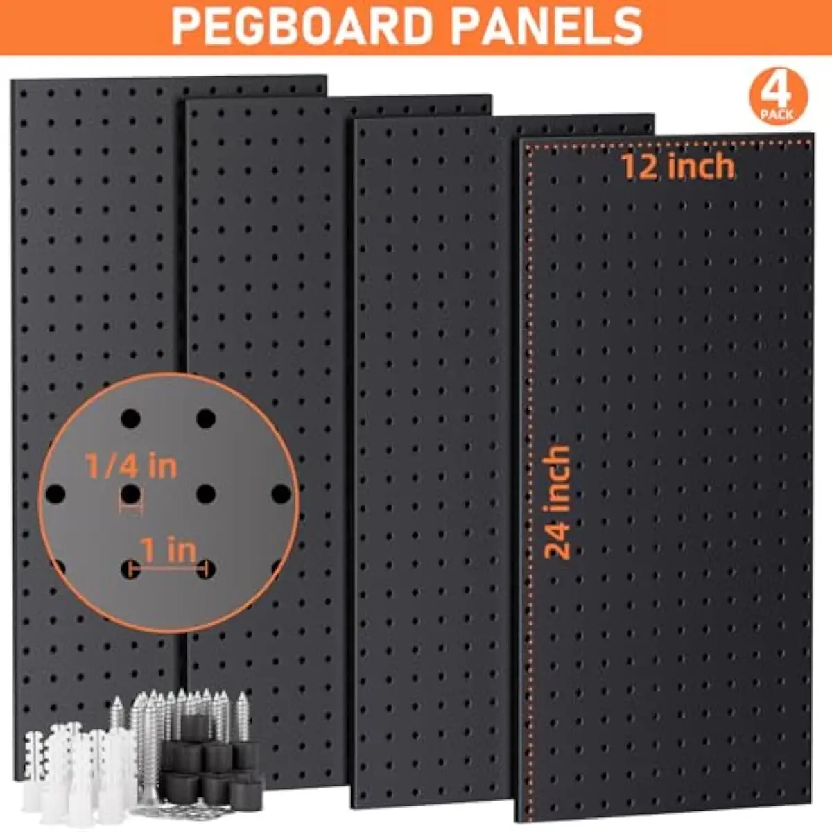 48x24 Inch Heavy-Duty Black Powder-Coated Metal Pegboard System with 156 Accessories Including Curved Angled Straight Bins Ring
