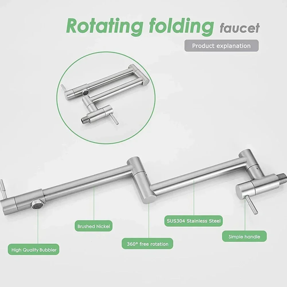 

Настенный смеситель для наполнения кастрюль, складной латунный кухонный смеситель, поворотный складной смеситель с одной ручкой, керамический клапан, простая установка