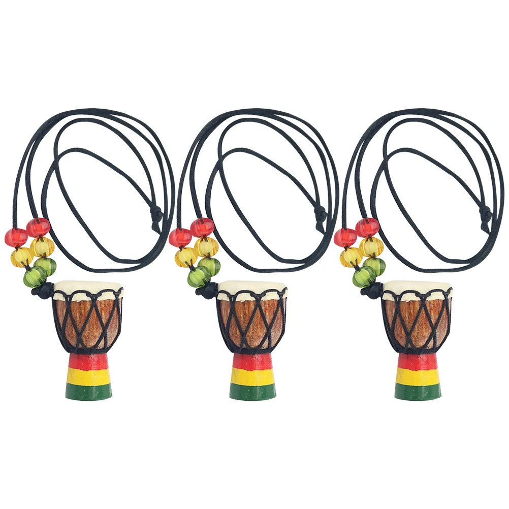 

3Pcs Wooden Classic Drummer Necklace Mini Djembe Percussion Neck Pendant African Hand Drum Gift Neck Jewelry ( Color)