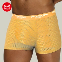 MiiOW Sexy Men Boxer Shorts Underwear Mesh Breathable Ice Silk Male Panties Lingerie Underpants Boxershorts Plus Size L-4XL 2022