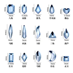 100/500pcs Lt.Blue Boutique Flat bottom nail art rhinestones Glass crystal 3D nail decoration Multiple shapes wholesale