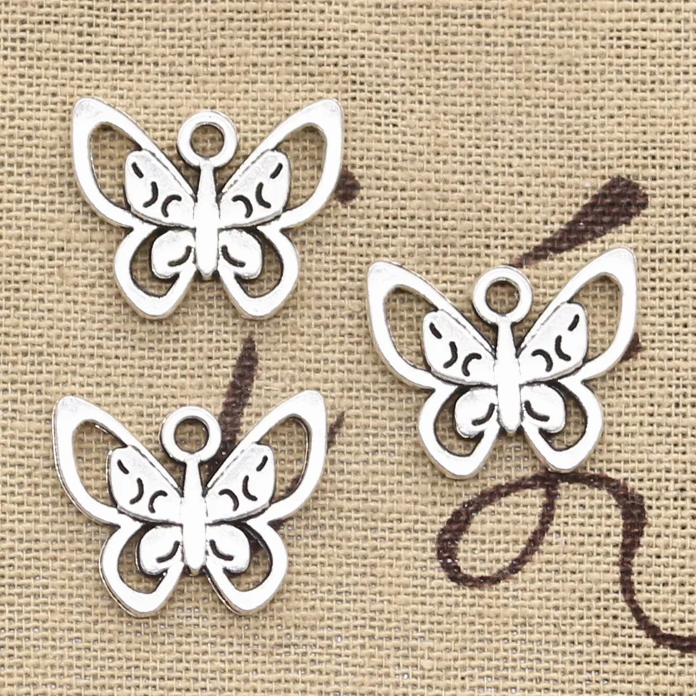 10pcs Charms Double Hollow Butterfly 17x21mm Antique Silver Color Pendants Making DIY Handmade Tibetan Finding Jewelry