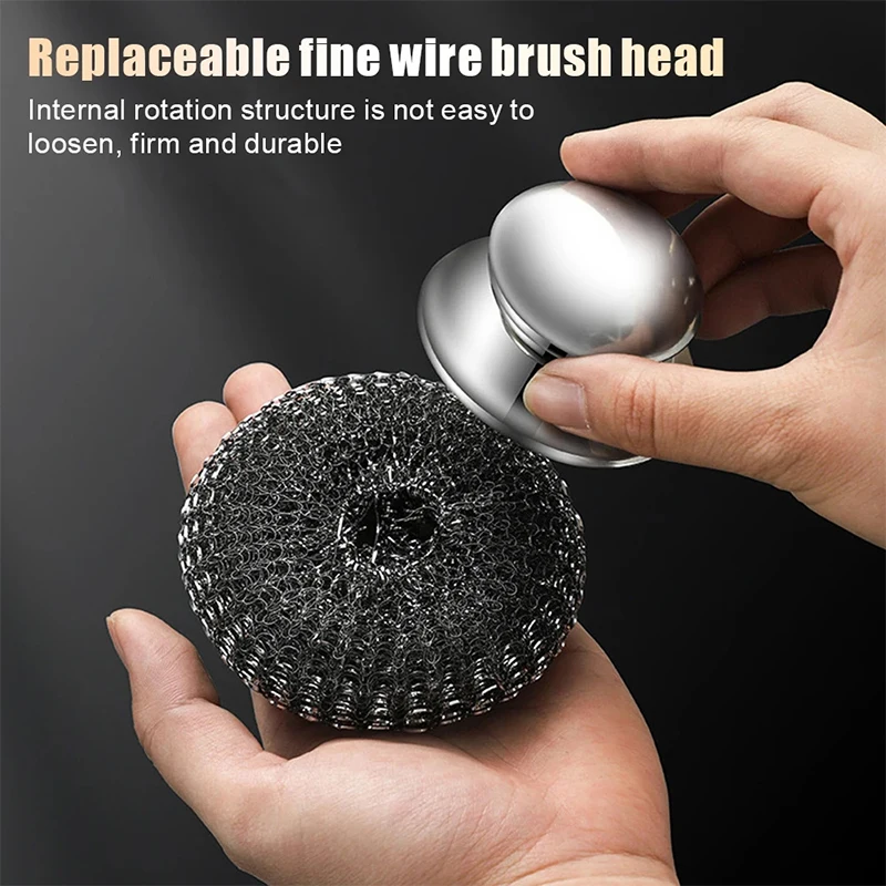 1 Set Steel Wool Scrubber With Handle Stainless Steel Cleaning Brushes Cleaning Dishes Stock Pots Pans Griddles Grills