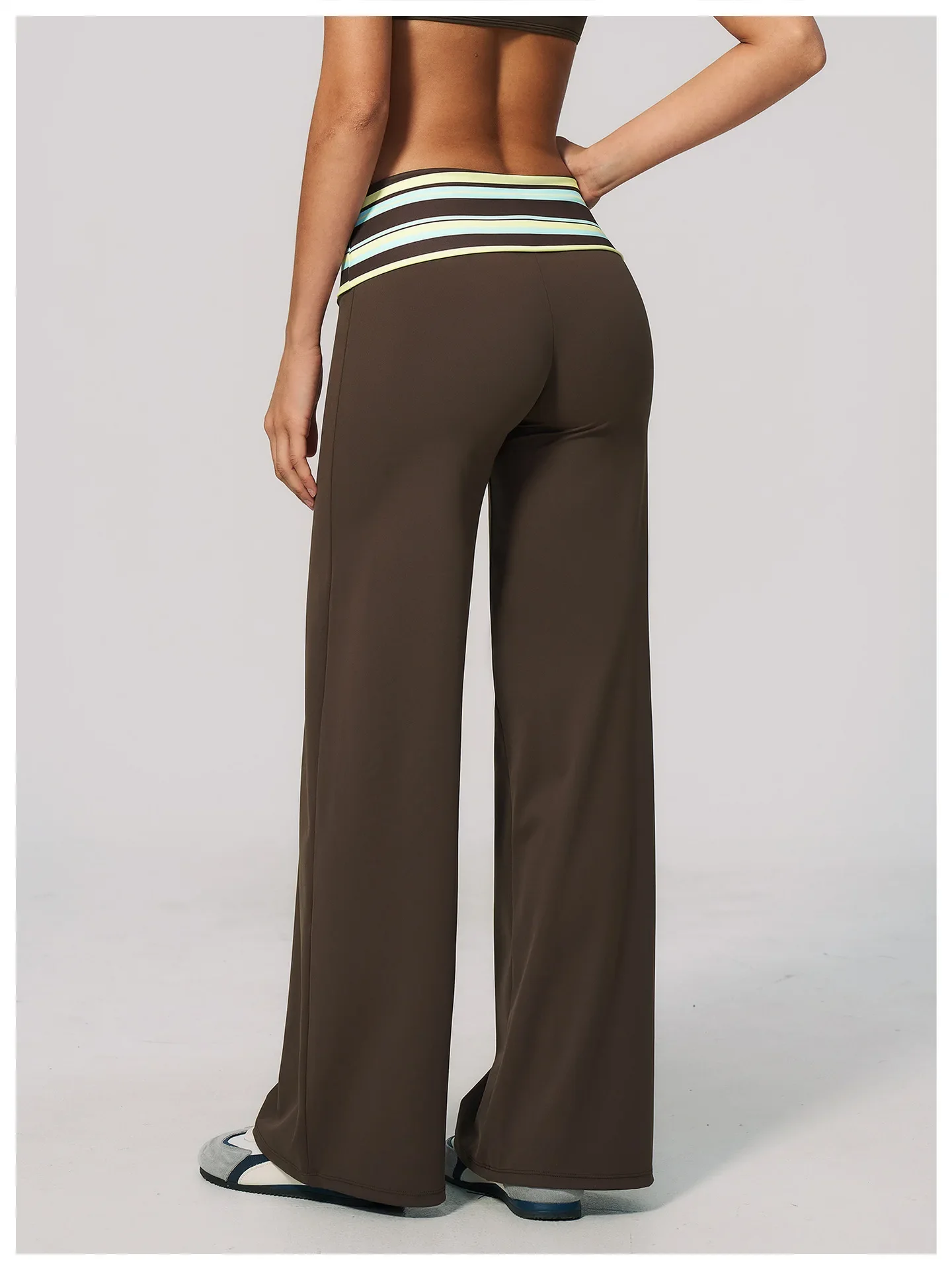 Damen-Yoga-Hose mit weitem Bein, atmungsaktiv, für Sport und Fitness, Schlaghose, hohe Taille, gestreifte Yoga-Hose, gepunktete Trainingshose, ausgestellte Hose – Detail 30