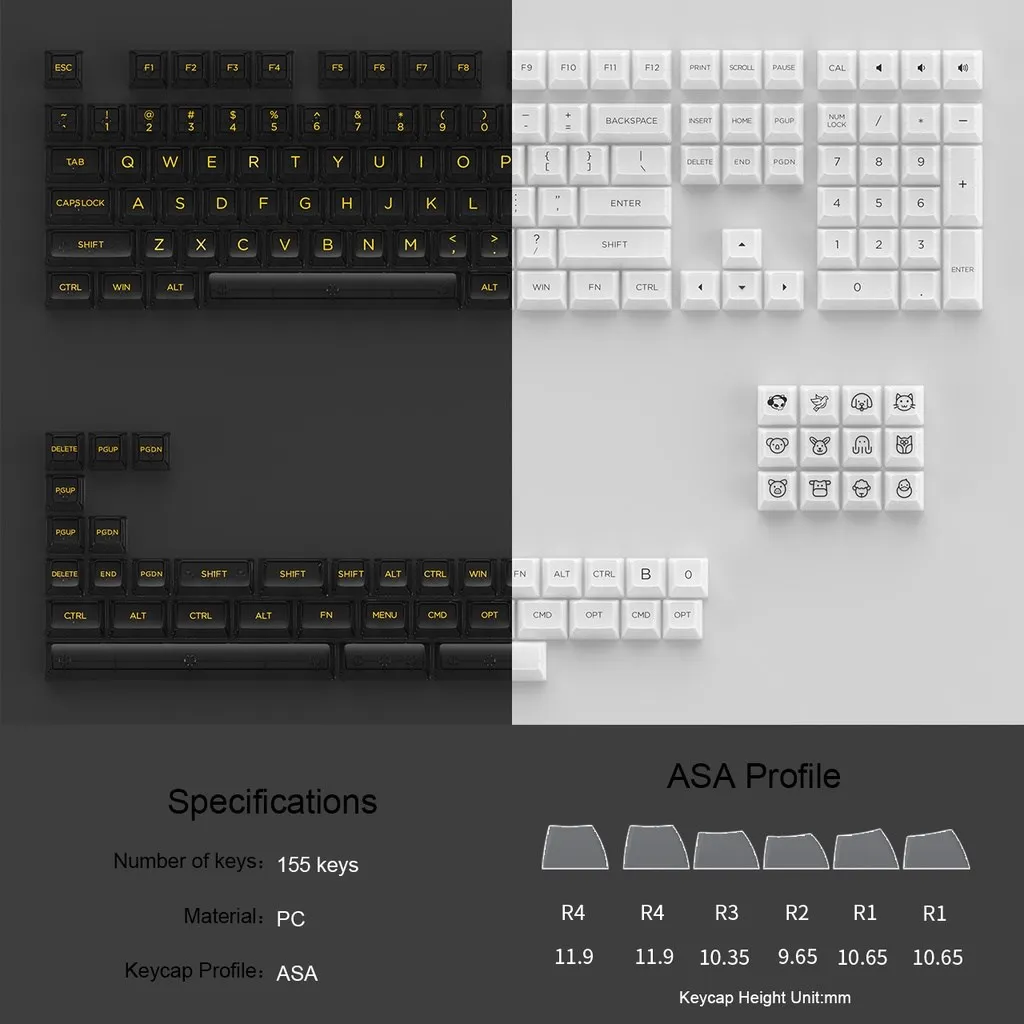 Imagem -02 - Akko Asa-transparente Backlit Keycaps Conjunto para Teclado Mecânico Clear Keycap Layout Ansi 61 87 104 108 mx Switches 155 Key