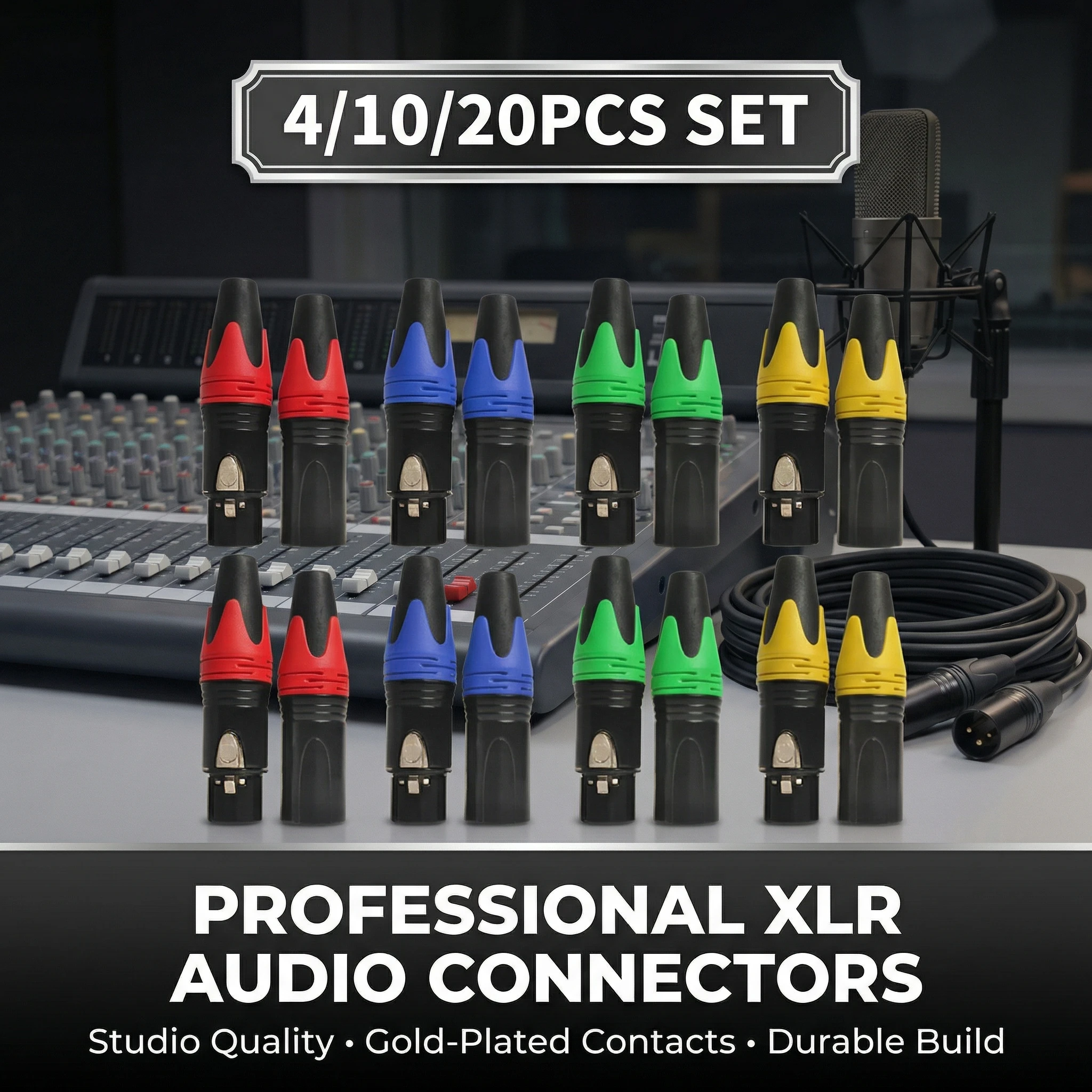 4/10/20Pcs 3-Pin XLR Male to Female Adapter Connector, Metal Shell Audio Microphone Plug Converter for Mic Amplifier Mixer