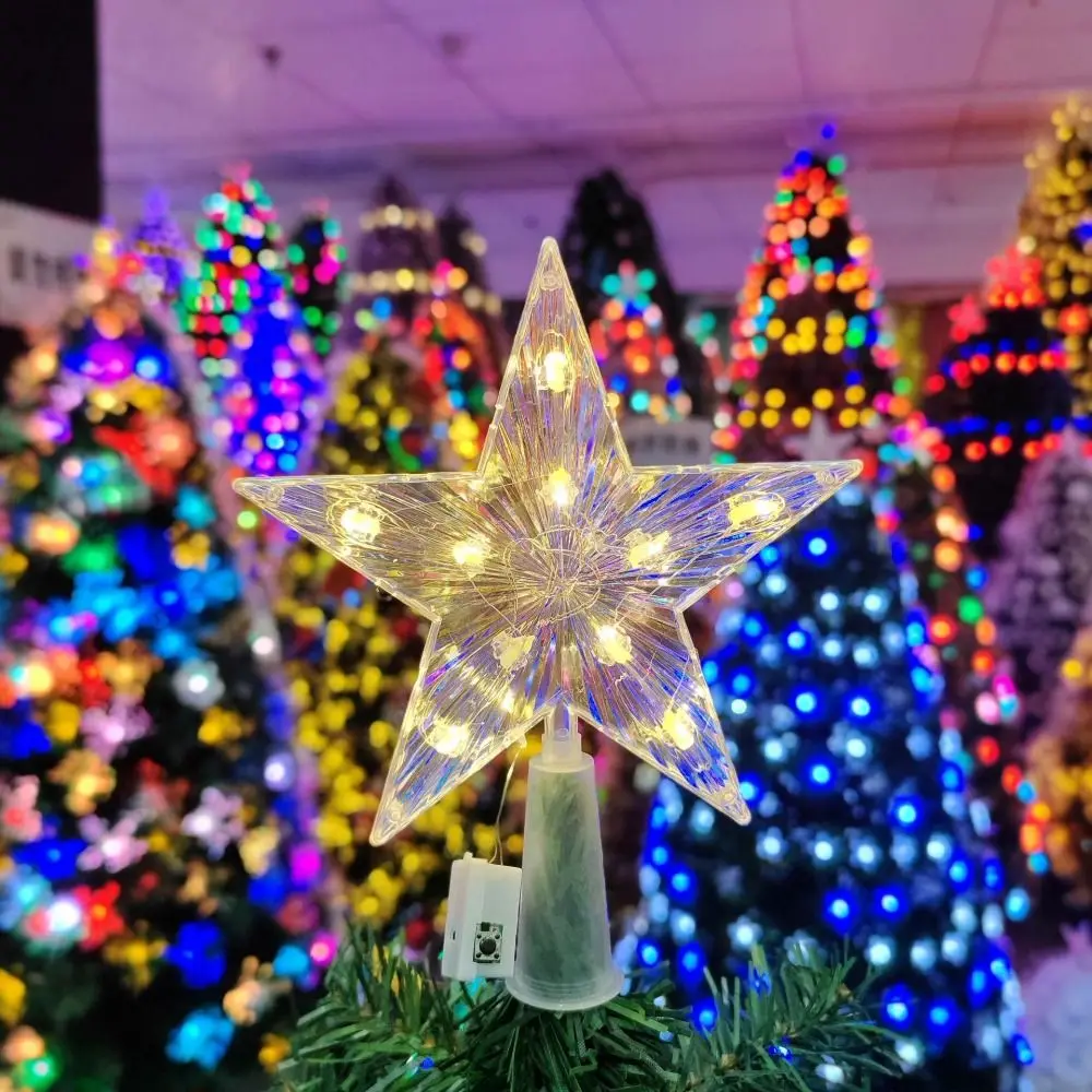 Estrella superior de árbol de Navidad brillante, estrella brillante de cinco puntas, lámpara de estrellas LED, adornos coloridos para árbol de Navidad