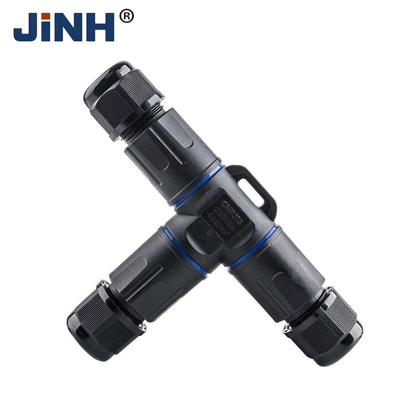 

JINH CNP3732 IP68 Waterproof Cable Connector T Type 2 3 4 Ports Junction Box Electrical Terminal Adapter Led Lamp Outdoor