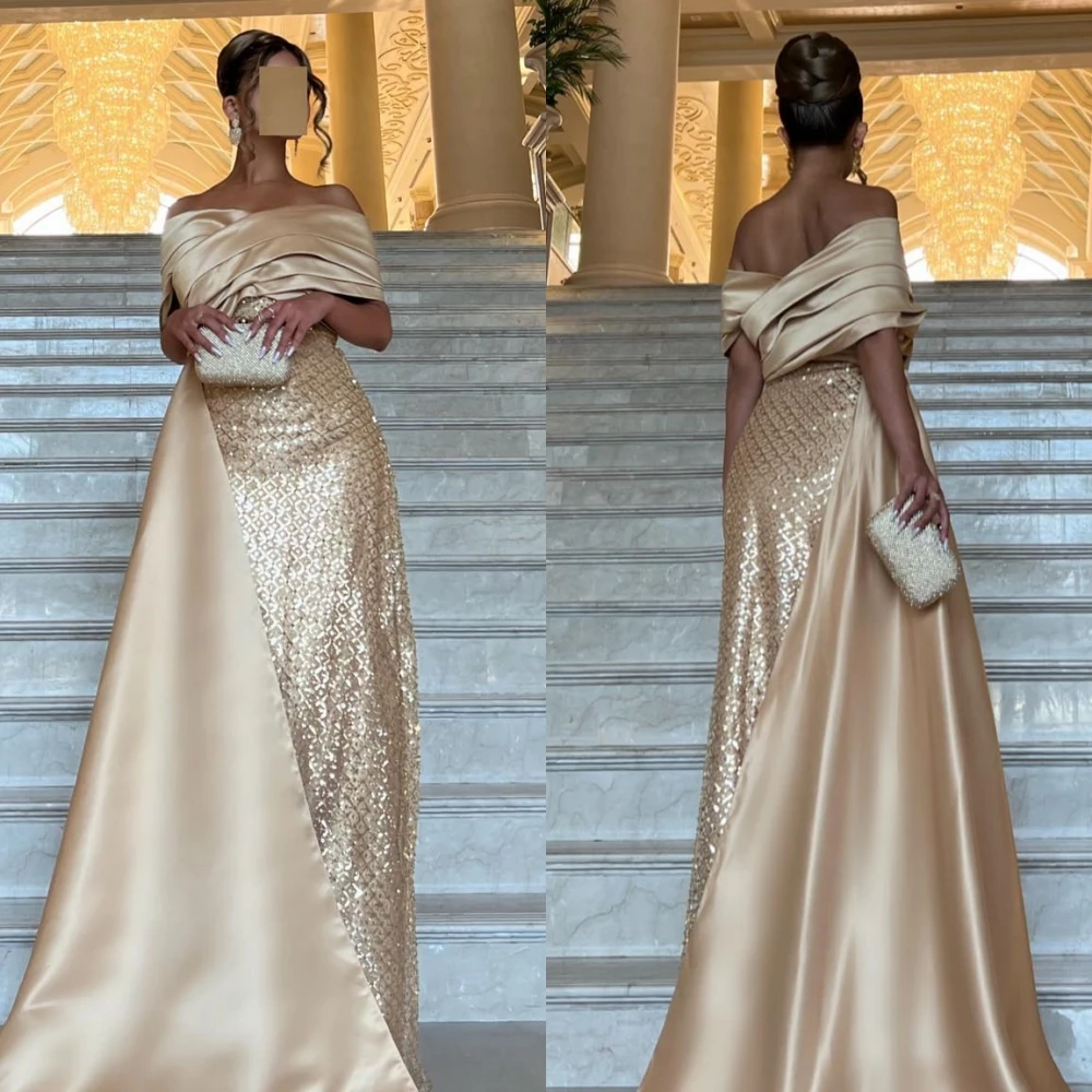 

Elegant High Quality Off-the-shoulder Ball gown Celebrity Dresses Paillette / Sequins Shirred Sweep/Brush Satin Evening